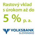 Rastový vklad od VOLKSBANK Slovensko s úrokom až do 5 % p. a. Rastový vklad od VOLKSBANK Slovensko s úrokom až do 5 % p. a.